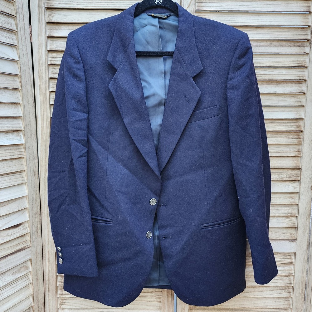Nino Cerruti 46R Navy Blue 100% Wool Two Button Blazer Sport Coat Vtg Classic